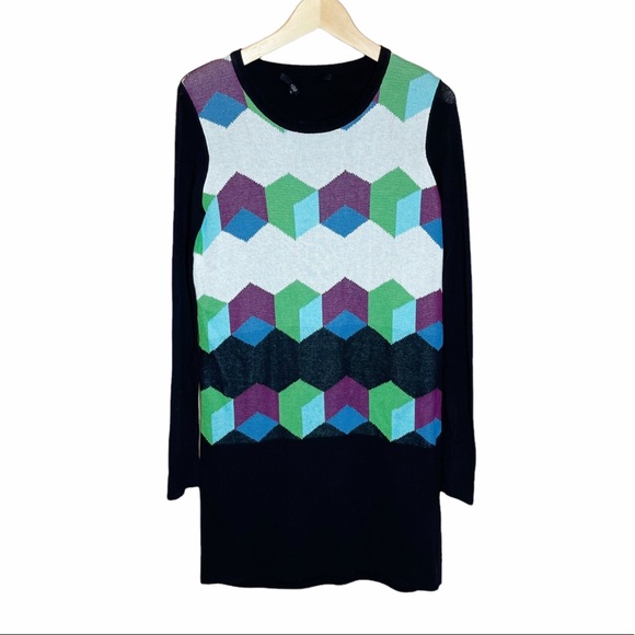Tibi Dresses & Skirts - Tibi Geometric Pattern Long Sleeve Knit Sweater Dress Size XS